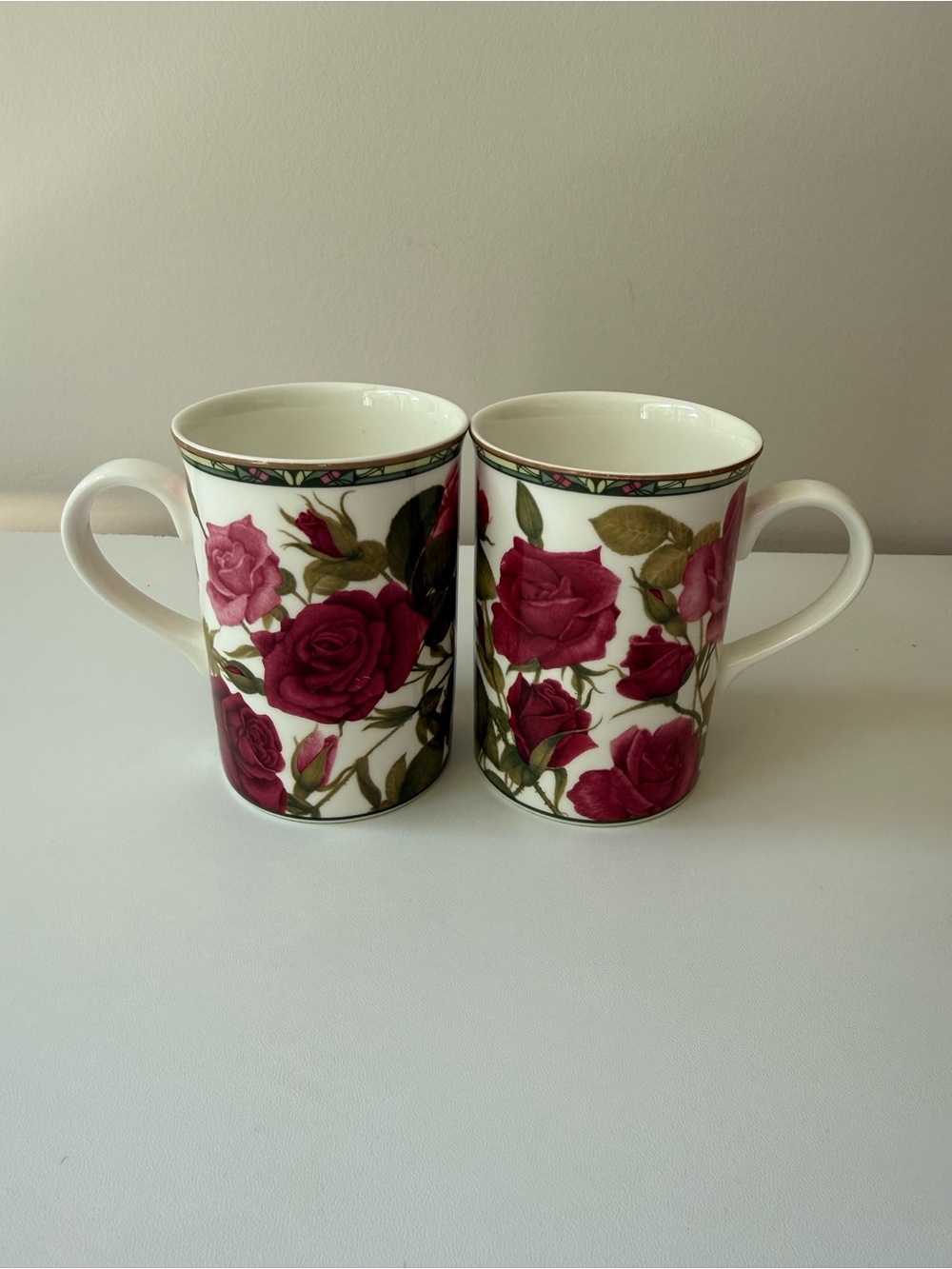 Royal Bones Pink Rose Porcelain Mugs - Pair